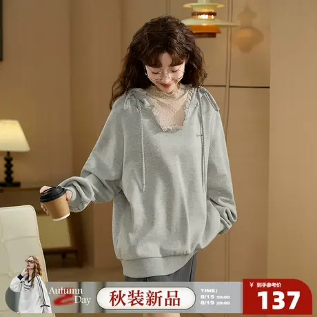 8.15/20点 上新唐狮2025年秋季新款卫衣女灰色木耳领高级连帽甜美商品大图