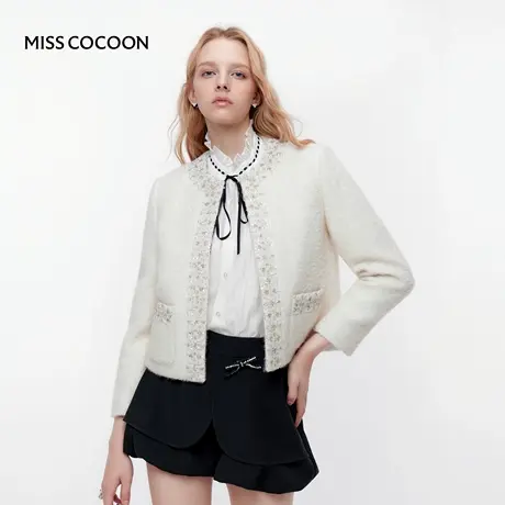 MISSCOCOON可可尼外套女2025冬季新款小香风轻薄短款鹅绒羽绒服商品大图