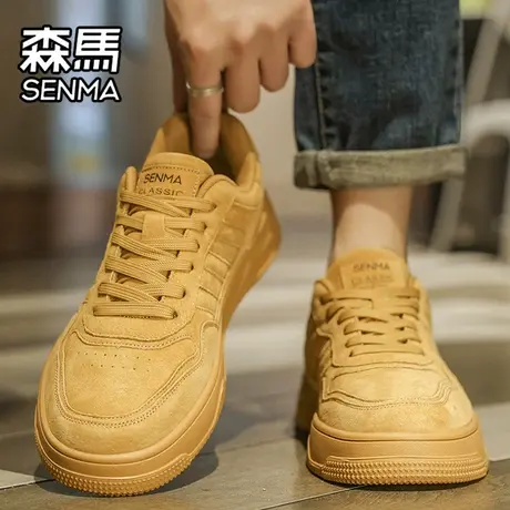 森马男鞋秋季百搭小麦色休闲板鞋青少年运动厚底增高真皮防水潮鞋商品大图