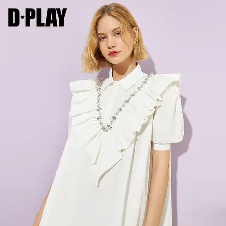 DPLAY德帕拉2021夏新时尚白重工钉钻ins气质连衣裙宽松衬衫短裙商品大图