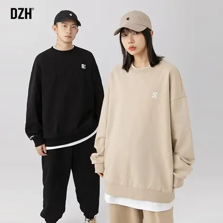 情侣美式刺绣卫衣男圆领春秋款休闲运动上衣2023年新款情侣装外套商品大图