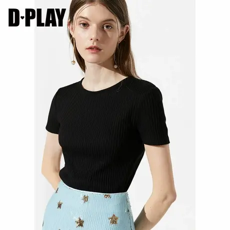 DPLAY德帕拉春新款欧美黑色圆领短袖休闲宽松针织打底T恤女商品大图