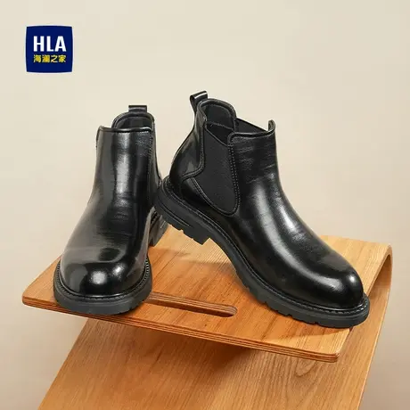 HLA/海澜之家男鞋新款秋季亮面时尚套脚靴子百搭休闲耐磨英伦皮鞋商品大图