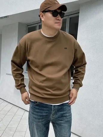 大依无忧秋新款廓版落肩咖色潮胖子加肥加大码男款圆领长袖卫衣图片