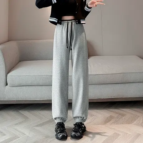 唐狮女腰部拼色抽绳束脚休闲长裤今年流行爆款裤子直筒裤TUTA图片