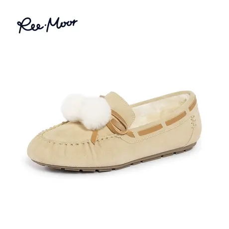 REEMOOR睿慕2023冬新款浅口单鞋豆豆鞋舒卷鞋女鞋加绒保暖毛毛鞋商品大图
