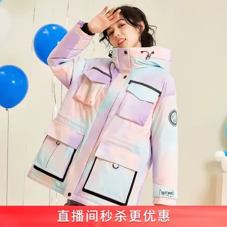 冰洁冰洁哆啦A梦联名款工装风派克羽绒服中长款2021新款商品大图