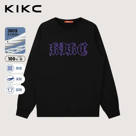 kikc卫衣男2023秋季新款商场同款撞色牙刷绣潮流重磅圆领套头上衣图片