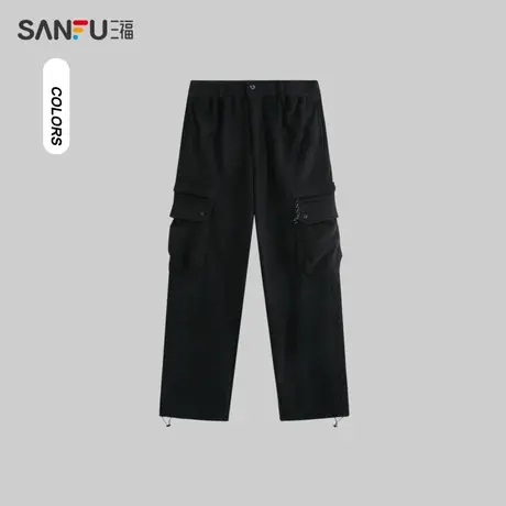 三福2023冬男士吊坠装饰摇粒绒休闲裤 宽松直筒工装长裤478003图片