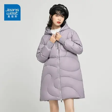 真维斯品牌羽绒服女中长款2022新款反季特卖加厚保暖白鸭绒外套潮商品大图