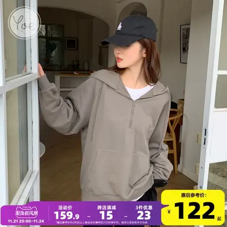 yoe半拉链卫衣女秋装纯棉美式oversize上衣外套套头帽衫女款休闲商品大图