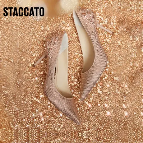 思加图新款星空鞋尖头水钻细高跟鞋婚鞋单鞋女ED709CQ2B图片