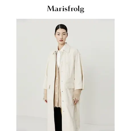 【意大利进口面料】玛丝菲尔秋季燕麦色收腰大衣版型风衣商品大图