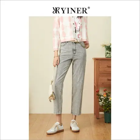 YINER音儿专柜女装2022春季新款水洗做旧直筒牛仔裤图片