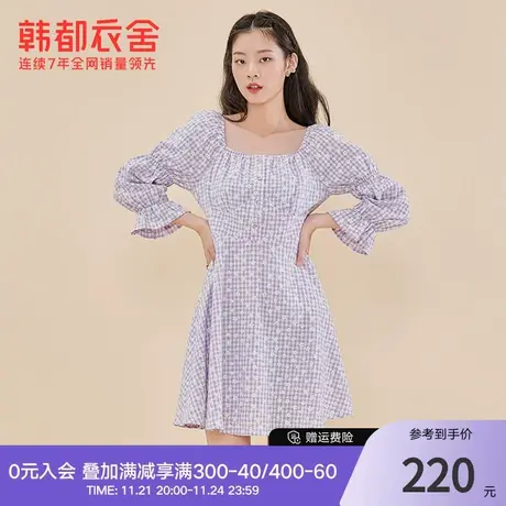 韩都衣舍碎花连衣裙夏装新款女装韩版方领装饰裙子OM83266图片
