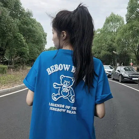 小熊印花T恤BF风夏季韩版2024新款宽松盐系炸街百搭短袖上衣女装图片