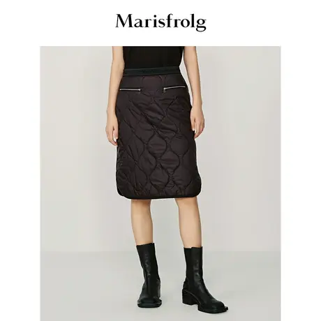 【轻云系列】玛丝菲尔春装新款黑色a字菱形格小香风羽绒半身裙图片