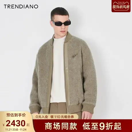 TRENDIANO经典系列PU皮拼接微阔百搭呢料外套男潮2023新款冬季商品大图