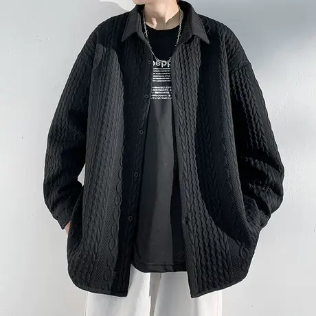 男士小香风外套春秋季夹克立体麻花设计感穿搭春装长袖宽松上衣服图片