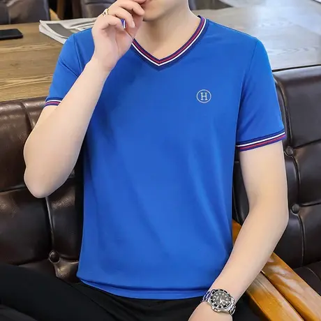 夏季翻领短袖打底衫男纯棉潮流半袖体恤上衣服潮牌休闲男士V领T恤图片