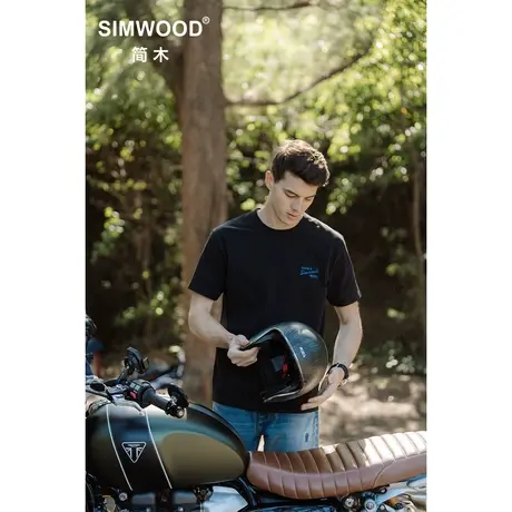 Simwood简木男装【合体版型】新品300g重磅锁链绣花圆领短袖T恤图片