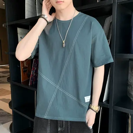 短袖t恤男士夏季薄款潮牌2023新款冰丝半袖体恤潮流宽松冰感衣服商品大图