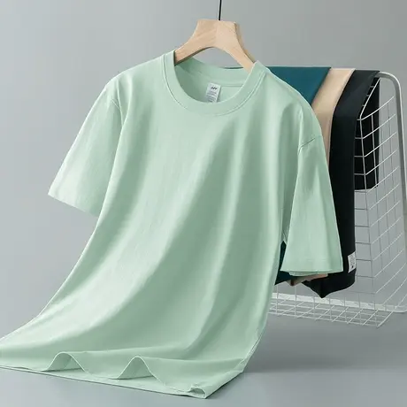 重磅纯棉t恤男女短袖宽松圆领上衣服潮流夏季纯色全棉半袖体恤衫商品大图