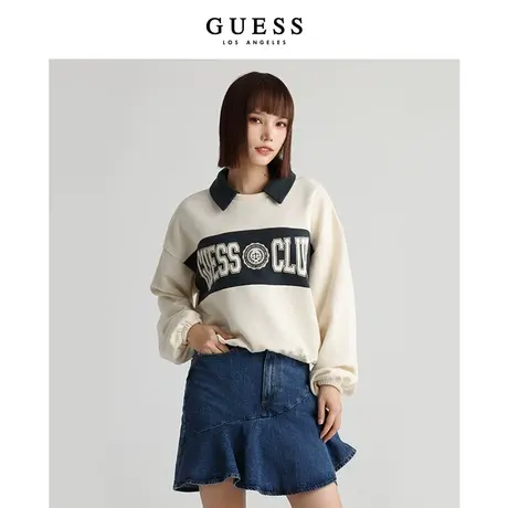 【38上新季】GUESS 女士时尚潮牌宽松休闲字母印花翻领长袖卫衣商品大图