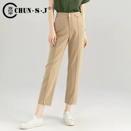 休闲九分西装裤女夏季薄款裤子2023卡其色显瘦直筒裤面试烟管西裤商品大图