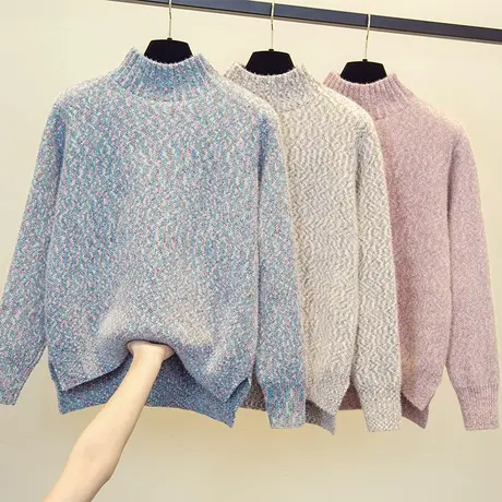 半高领水貂绒加厚毛衣女套头2023秋冬新款宽松外穿上衣内搭打底衫商品大图