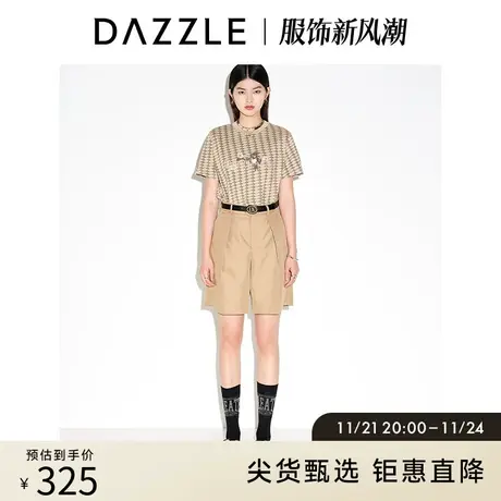 DAZZLE地素奥莱 春夏复古刺绣珠片绣老花字母印花短袖t恤女图片