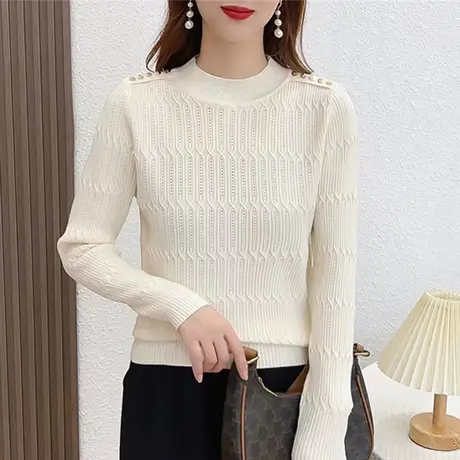 韩版时尚简约休闲风圆领纯色针织套头打底衫女上衣半高领洋气毛衣图片