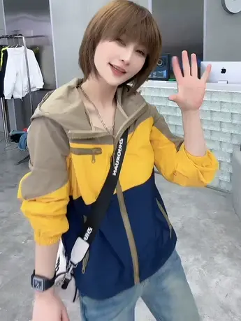 2023春夏新款拼接撞色帽款拉链防晒外套百搭洋气显瘦款通勤外穿潮图片