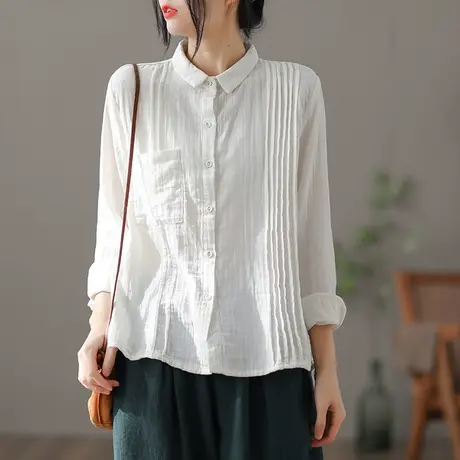 dza 文艺复古气质翻领女士衬衫2022早春新款气质漂亮衬衣宽松上衣图片