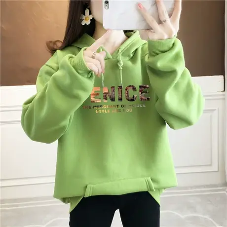 大码胖mm加绒加厚卫衣女2024秋冬装新款宽松显瘦遮肚上衣连帽外套商品大图