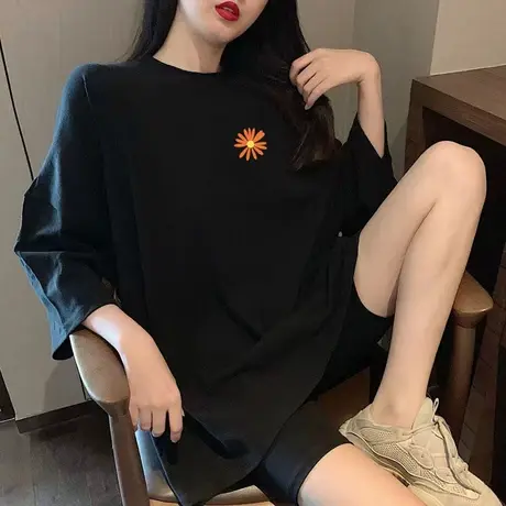 胖mm上衣女chic宽松百搭卡其闺蜜装t恤ins潮大码oversize短袖夏季商品大图