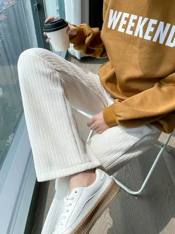 雪尼尔阔腿裤女春秋2023新款高腰垂感冬季加绒休闲灯芯绒直筒裤子图片