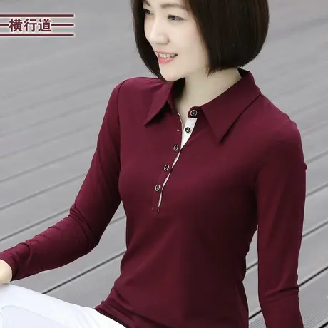 2025春装加绒带领衬衫有领女装长袖t恤上衣服翻领外穿黑色打底衫商品大图