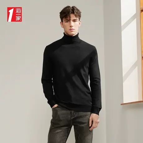 海一家基础款高领打底衫2023秋季新款字母绣花舒适长袖针织衫男图片