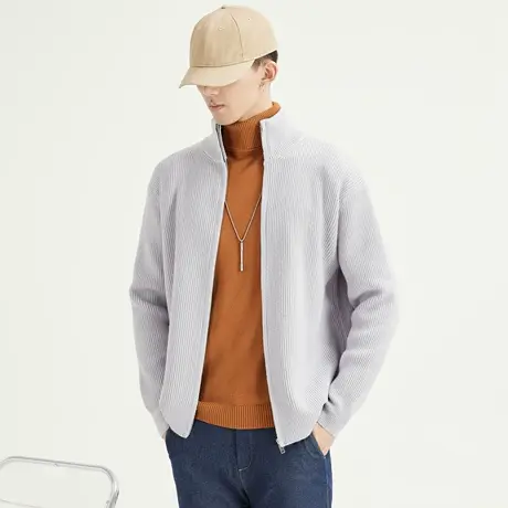 针织夹克外套男2023秋冬款潮流宽松半高领男士休闲百搭夹克男上衣商品大图