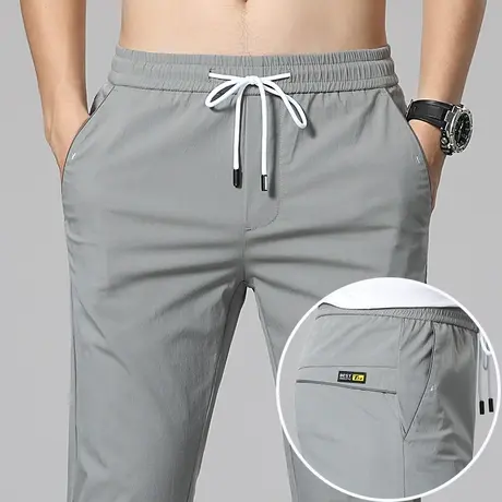 休闲长裤夏季超薄款潮流百搭空调冰丝西裤宽松紧透气男士西装裤子商品大图