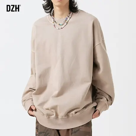 男士纯棉重磅卫衣男圆领秋季潮牌长袖纯色上衣宽松男装2023新款潮商品大图