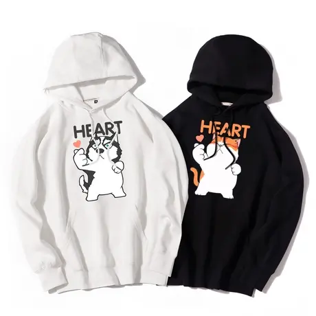 秀洛HEART大橘猫二哈哈士奇比心情侣装秋季连帽卫衣加绒外套衣服商品大图