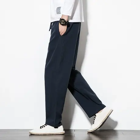 复古中国风棉麻宽松直筒休闲裤秋季亚麻裤休闲男装禅修太极长裤图片