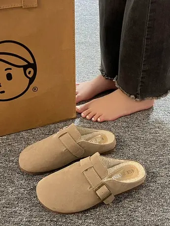 毛毛拖鞋女外穿2023年新款秋冬季平底孕妇懒人包头半拖加绒勃肯鞋商品大图