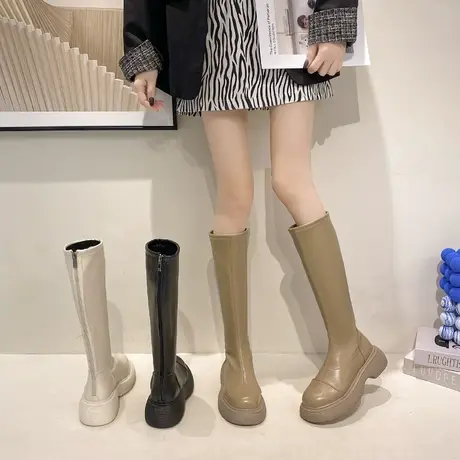 不过膝长靴女小个子2023秋冬季新款胖mm大筒围厚底瘦瘦高筒骑士靴图片