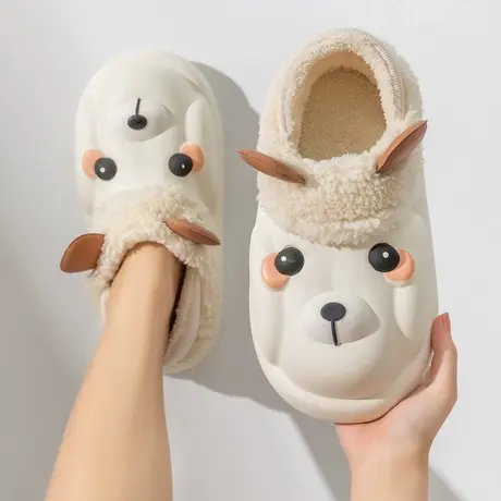 棉拖鞋女冬季包跟可外穿可爱厚底小熊加绒保暖居家用室内防水棉鞋商品大图