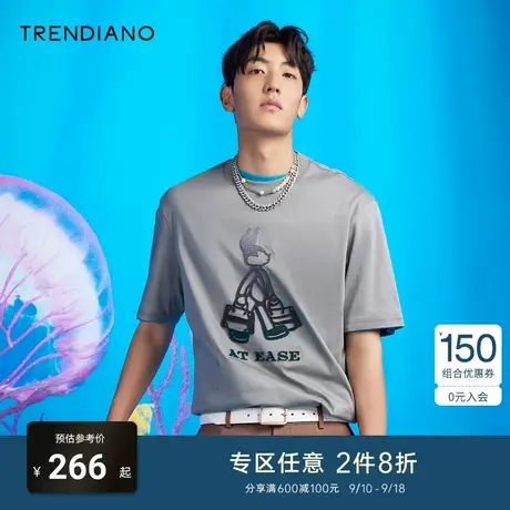 TRENDIANO美式短袖情侣t恤夏季新款白色时尚潮流纯棉圆领衣服男款商品大图