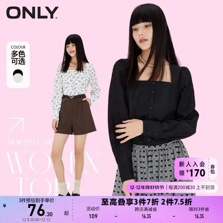 ONLY奥莱夏季修身法式复古方领泡泡袖短款雪纺衫女商品大图