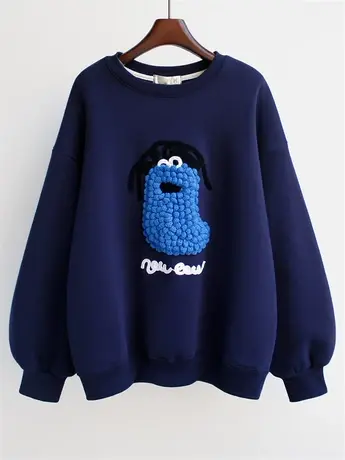 多巴胺穿搭慵懒风卫衣女加绒加厚冬季新款卡通搞怪立体装饰上衣服商品大图